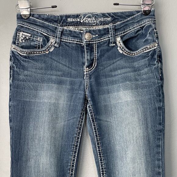 Y2K Vanity Sabrina Jeans Size 28 Low Rise Blue Denim Bootcut Embroidered Sequins - Picture 4 of 12